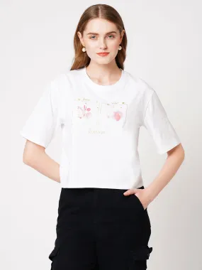 Women Crop Floral Chest Printed T-Shirt
